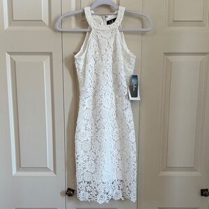 Lulu's White Floral Lace Midi Dress. Great for Bridal or Shower